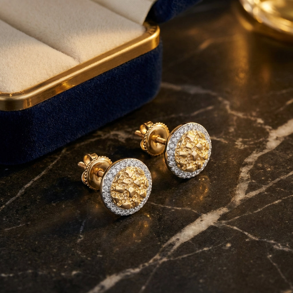 10k Gold Diamond Nugget Circle Earrings 1/8 Cttw luxury presentation - GOLDZENN