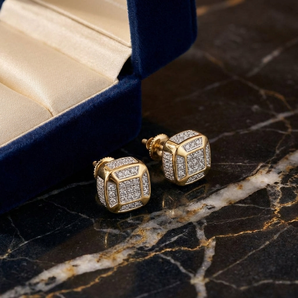 10k Gold Diamond Cushion Cluster Earrings 1/4 Cttw luxury presentation - GOLDZENN