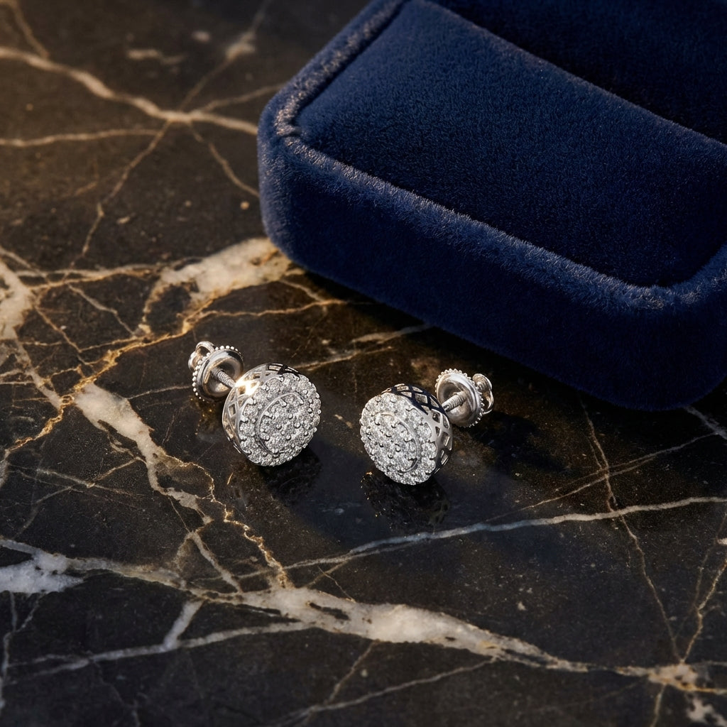 10k Gold Diamond Cluster Earrings 7/8 Cttw luxury presentation - GOLDZENN