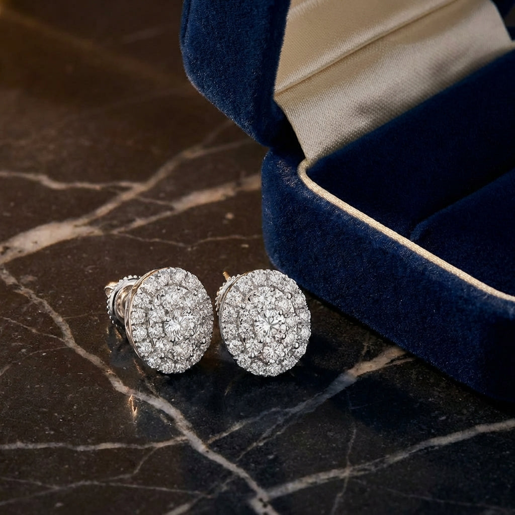 1CTW Diamond Oval Earrings – 14K White Gold luxury presentation - GOLDZENN