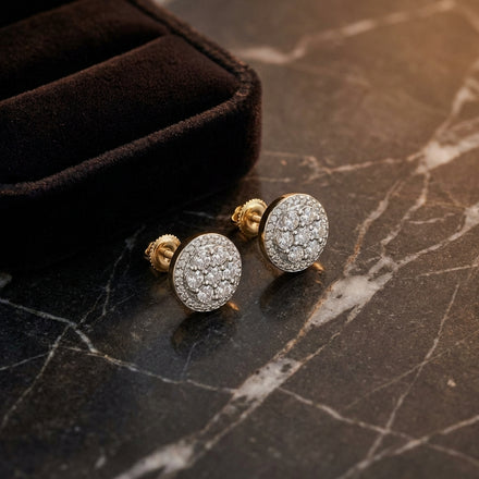 10k Yellow Gold Diamond Illusion Cluster Earrings luxury presentation - GOLDZENN