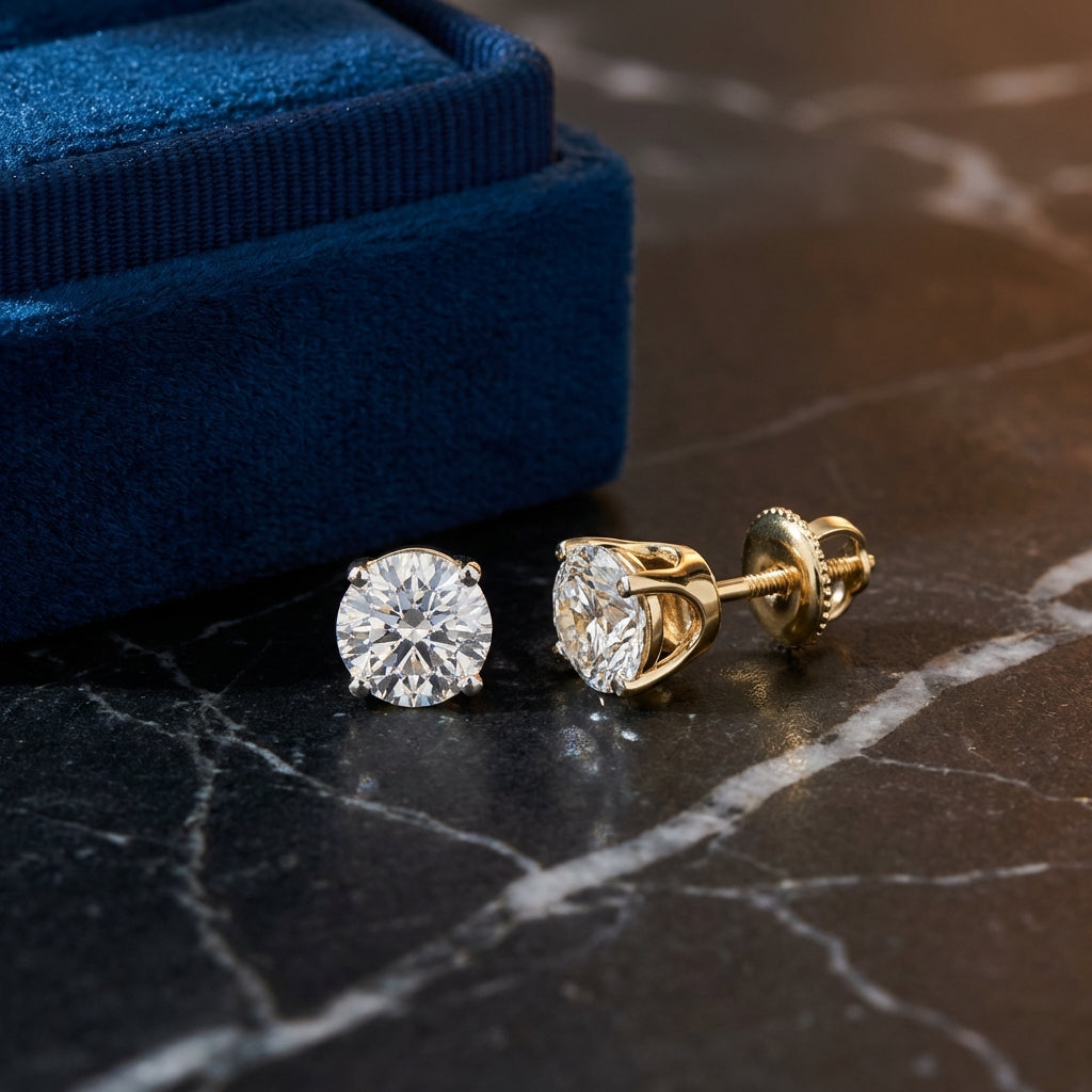 14k Yellow Gold Diamond Solitaire Stud Earrings 3/8 Cttw luxury presentation - GOLDZENN