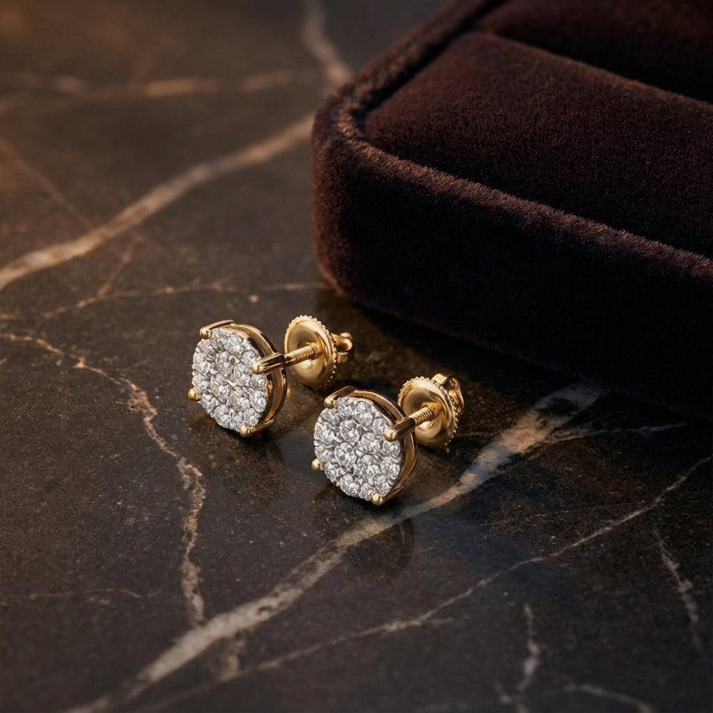 14k Yellow Gold Diamond Cluster Earrings 1/2 Cttw luxury presentation - GOLDZENN