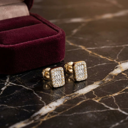 1/5 CTW Natural Diamond Emerald Baguette Earrings luxury presentation - GOLDZENN