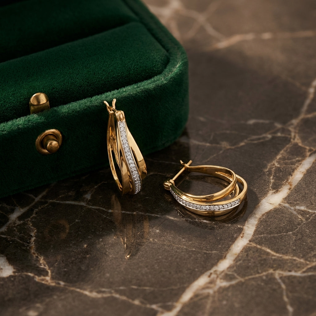 10k Yellow Gold Round Diamond Hoop Earrings 1/10 Cttw luxury presentation - GOLDZENN