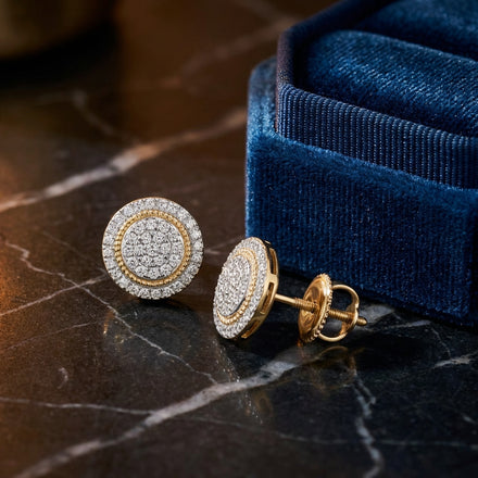 10k Yellow Gold Diamond Circle Earrings 1/4 Cttw luxury presentation - GOLDZENN