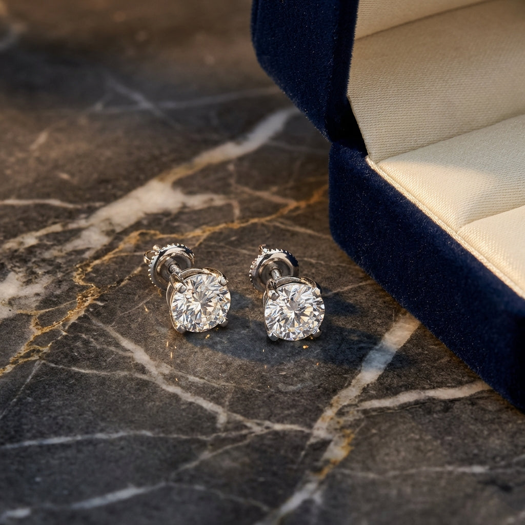 14k White Gold Diamond Solitaire Earrings 1/5 Cttw luxury presentation - GOLDZENN