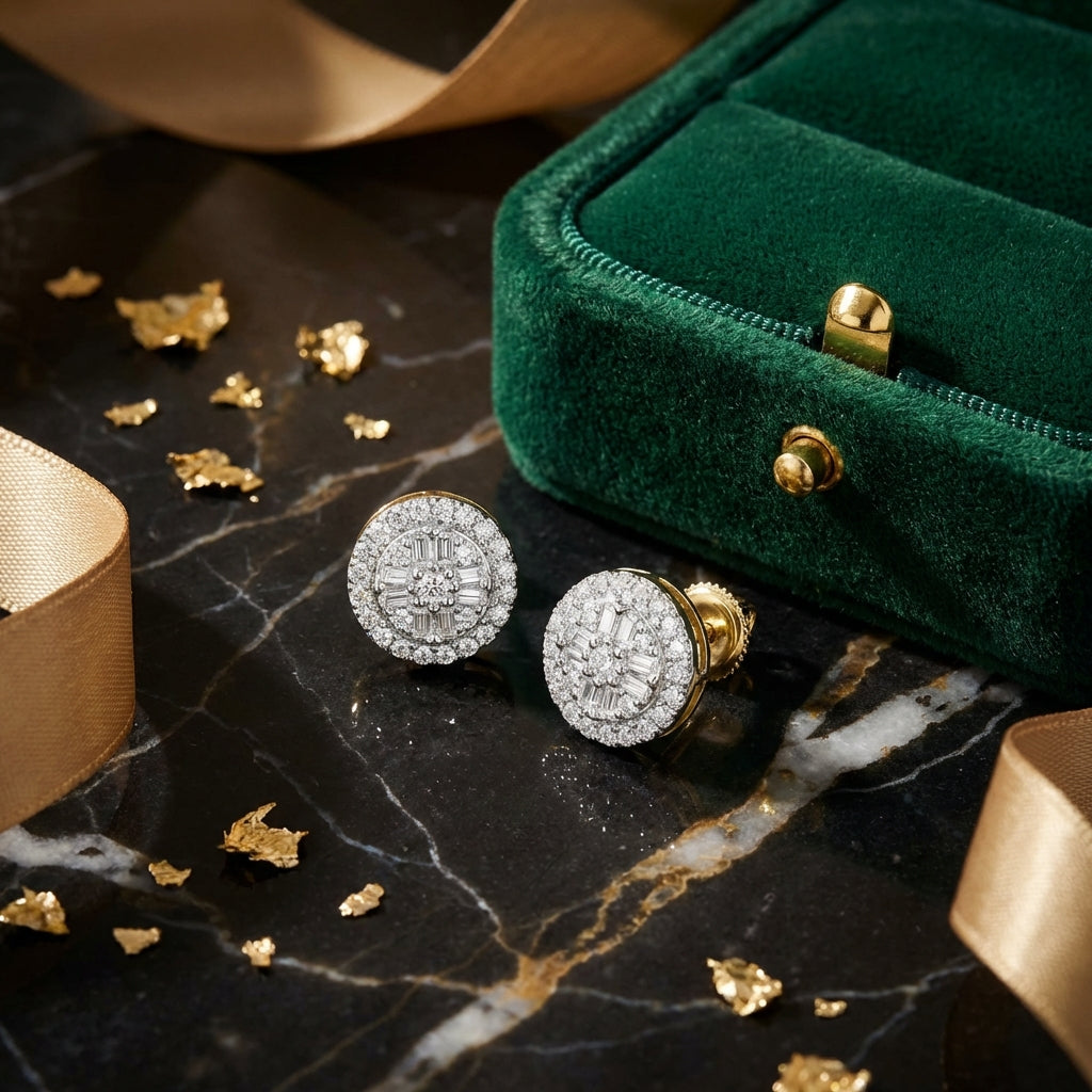 1/4CTW Natural Diamond Round Earrings 10k Gold luxury presentation - GOLDZENN