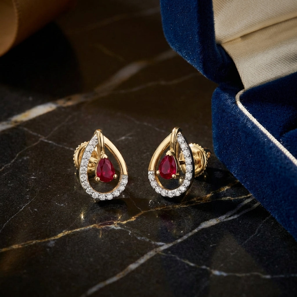 14k Yellow Gold Diamond Fashion Earrings 1/8 CTW luxury presentation - GOLDZENN