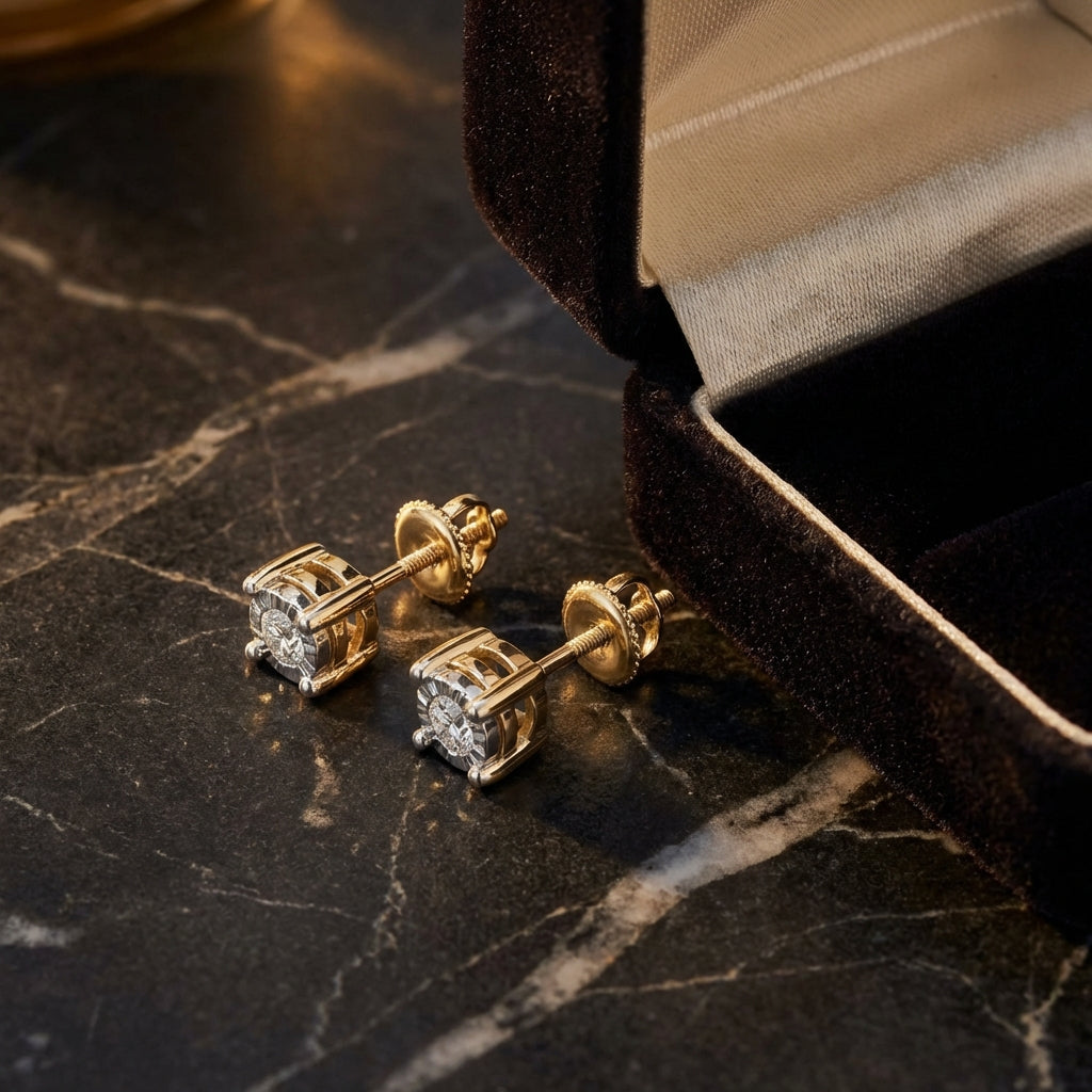 10k Yellow Gold Diamond Stud Earrings 1/20 Cttw luxury presentation - GOLDZENN