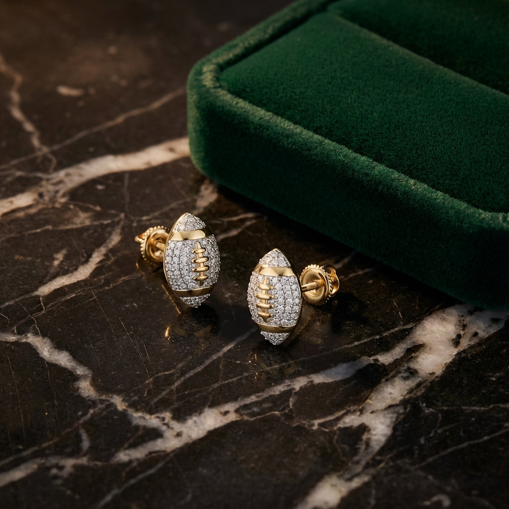 10k Gold Diamond Football Earrings 1/3 Cttw luxury presentation - GOLDZENN