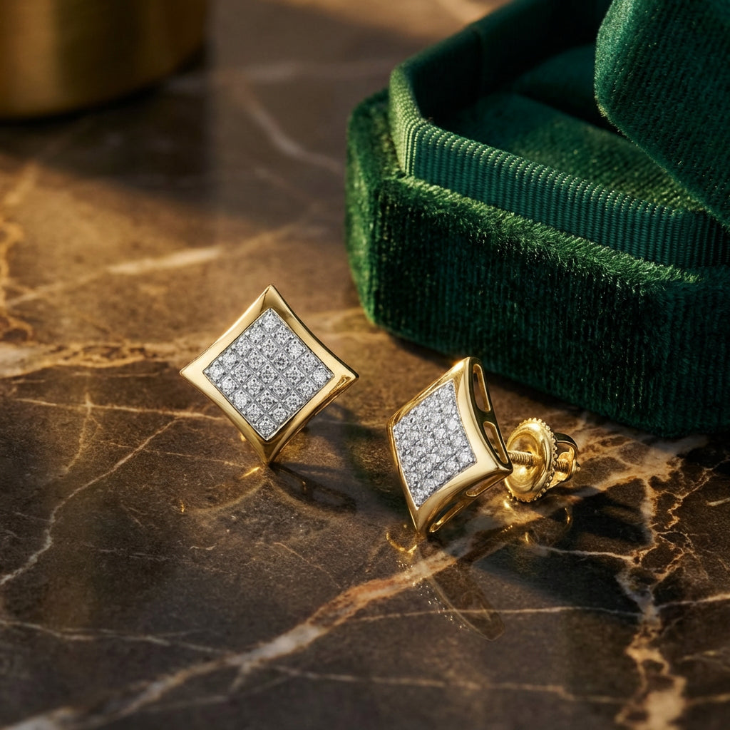 10k Yellow Gold Diamond Kite Cluster Earrings 1/8 Cttw luxury presentation - GOLDZENN