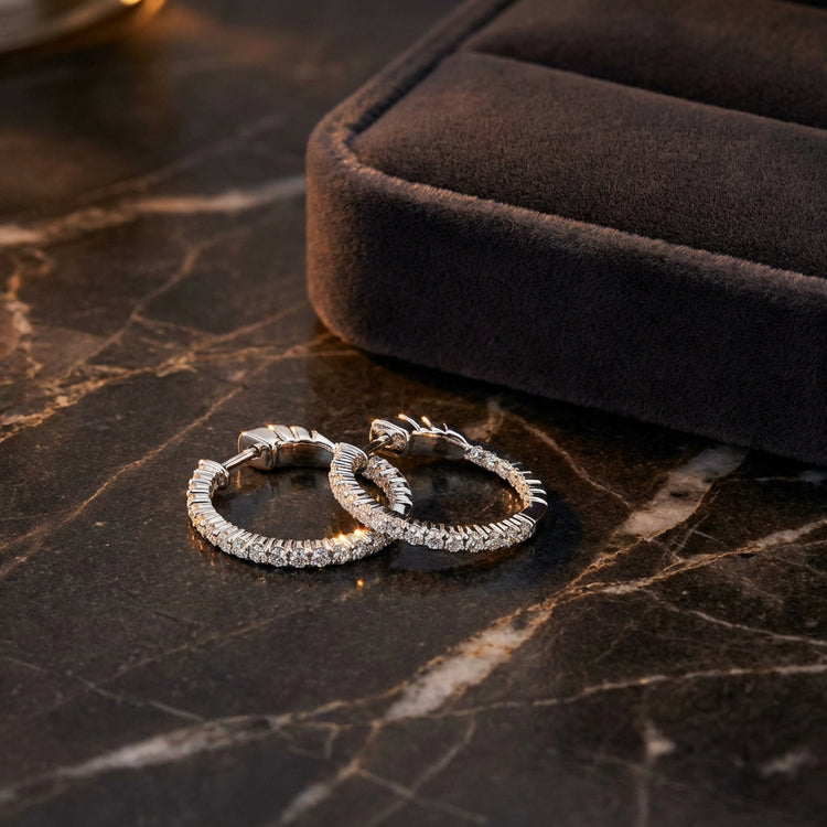 10k White Gold Round Diamond Hoop Earrings 1/2 Cttw luxury presentation - GOLDZENN