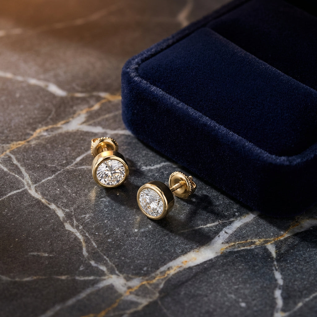 1/2CTW Diamond Solitaire Stud Earring 14K Gold luxury presentation - GOLDZENN