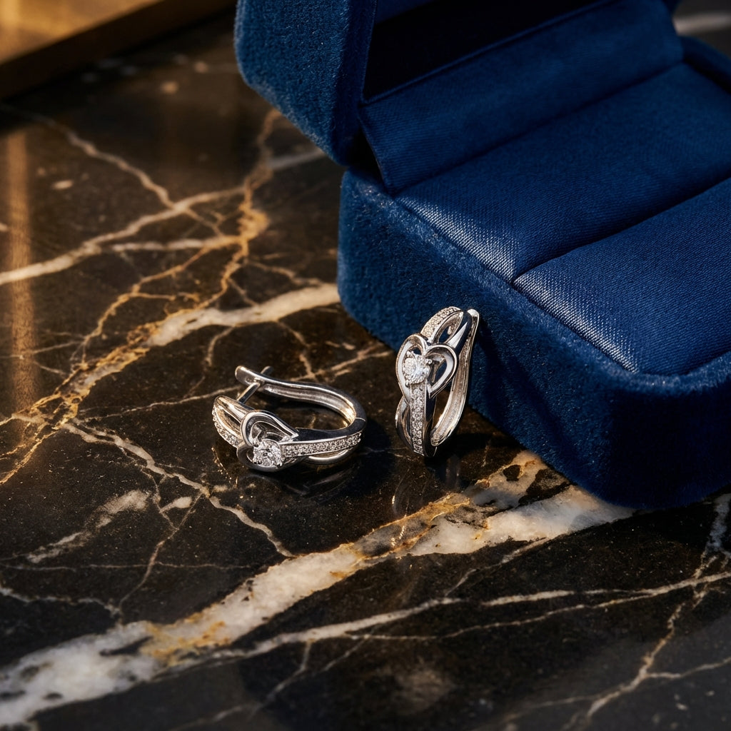 1/12 CTW Natural Diamond Heart Hoop Earrings luxury presentation - GOLDZENN