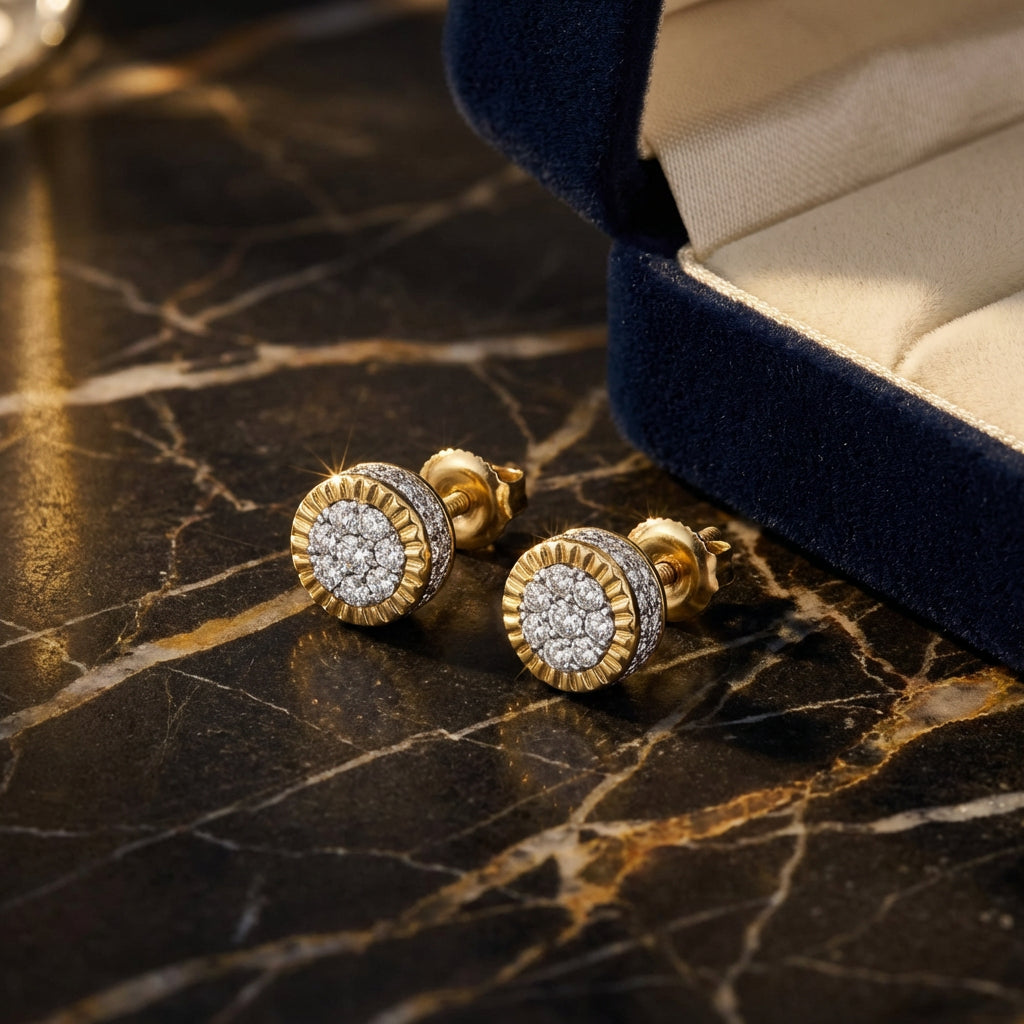 10k Yellow Gold Diamond Flower Cluster Earrings 3/4 Cttw luxury presentation - GOLDZENN