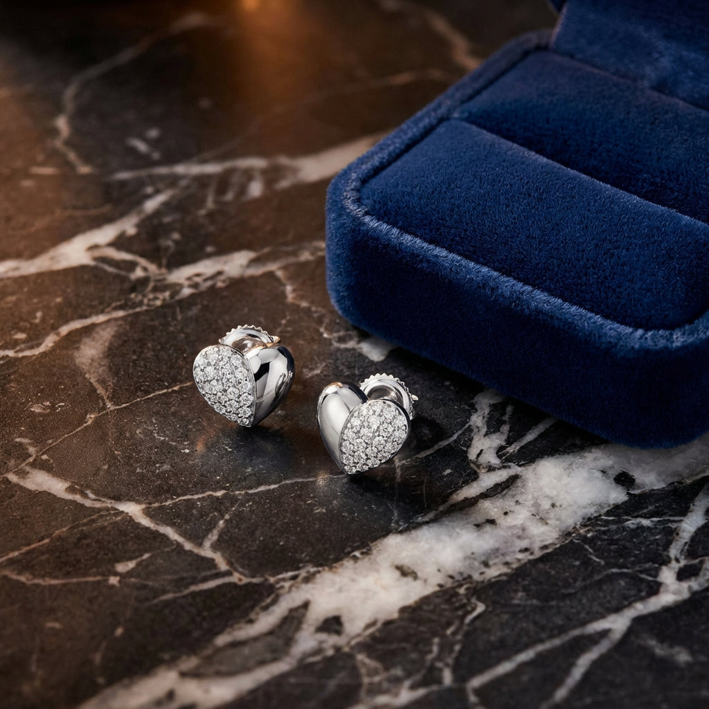 1/10CT Diamond Heart Earrings – Sterling Silver luxury presentation - GOLDZENN