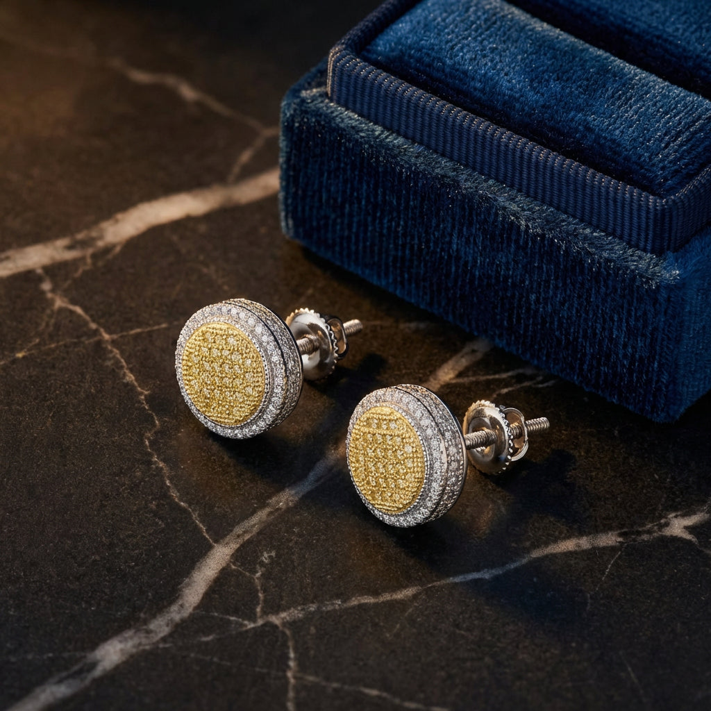 Sterling Silver Yellow Diamond Disk Earrings 1/10 Cttw luxury presentation - GOLDZENN