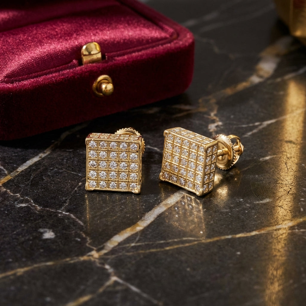 10k Gold Diamond Square Earrings 1/3 Cttw luxury presentation - GOLDZENN