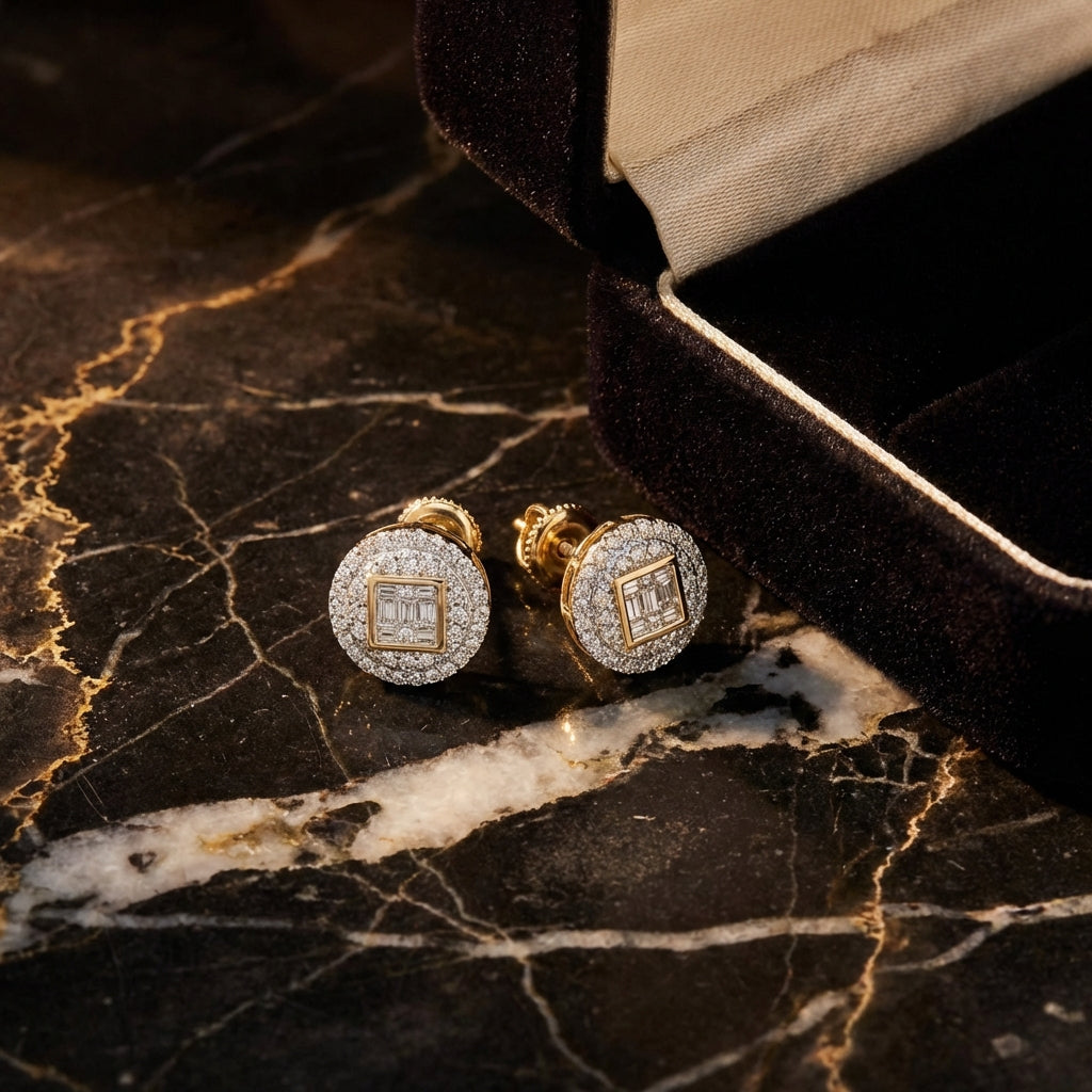 10K Gold Diamond Circle Cluster Earrings 1/2 CTTW luxury presentation - GOLDZENN