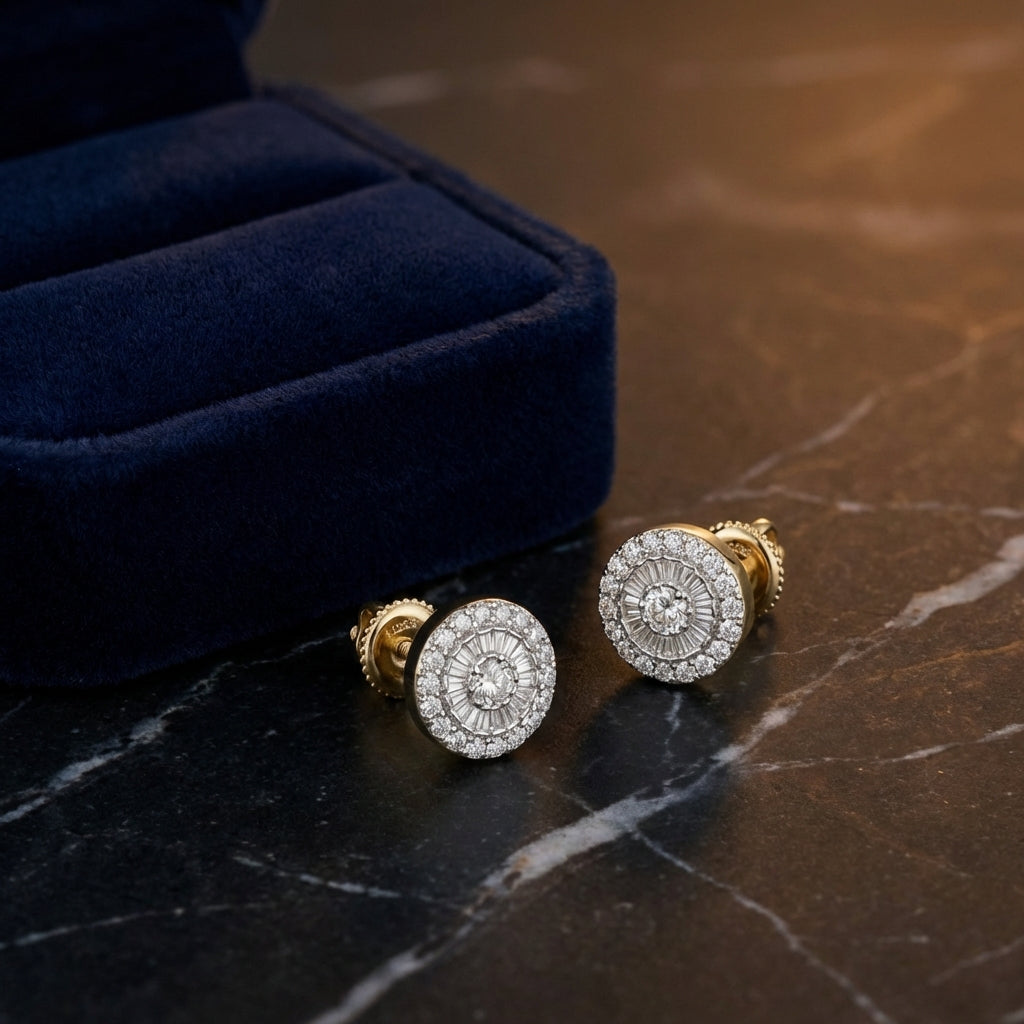 10k Yellow Gold Diamond Stud Earrings 1/5 CTW luxury presentation - GOLDZENN