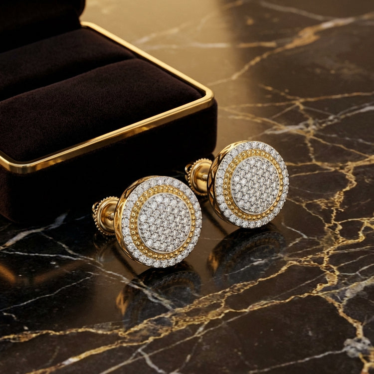 10k Gold 1/2CTW Natural Diamond Men’s Earring luxury presentation - GOLDZENN