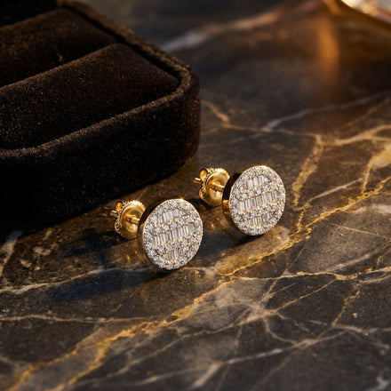 10k Yellow Gold Baguette Diamond Cluster Earrings luxury presentation - GOLDZENN
