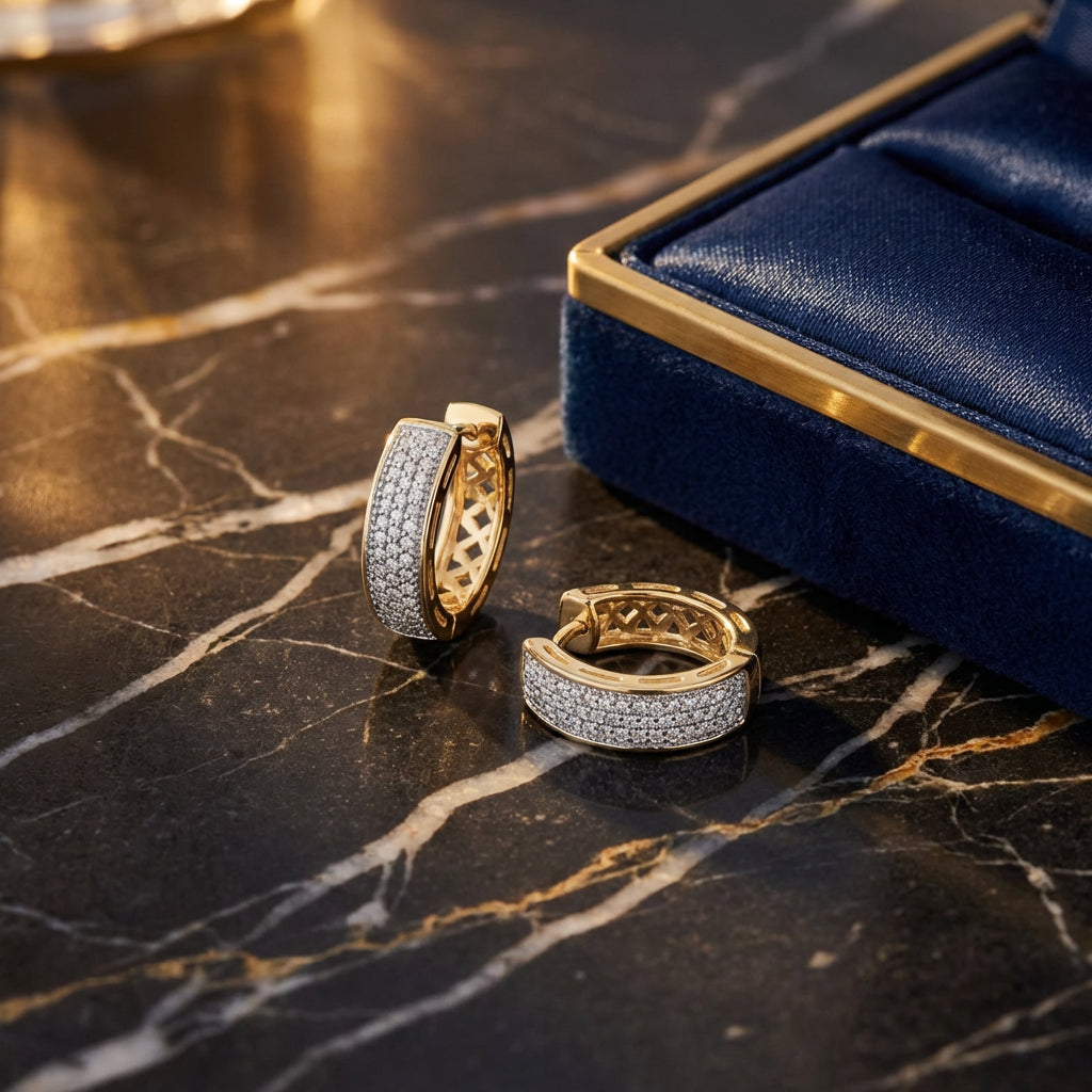 1/3CTW Diamond Hoop Earrings in 10K Yellow Gold luxury presentation - GOLDZENN