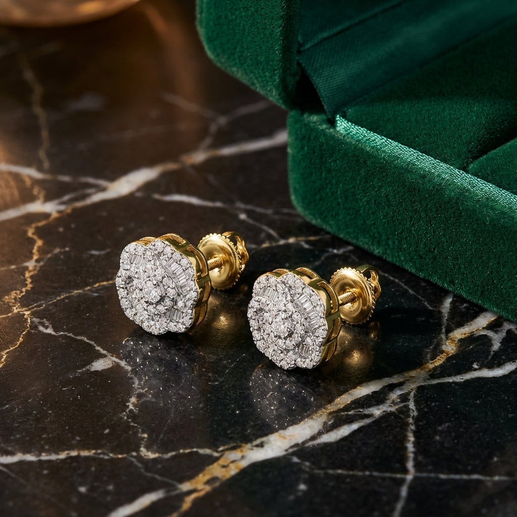 10k Yellow Gold Diamond Fashion Earrings 3/8 Cttw luxury presentation - GOLDZENN