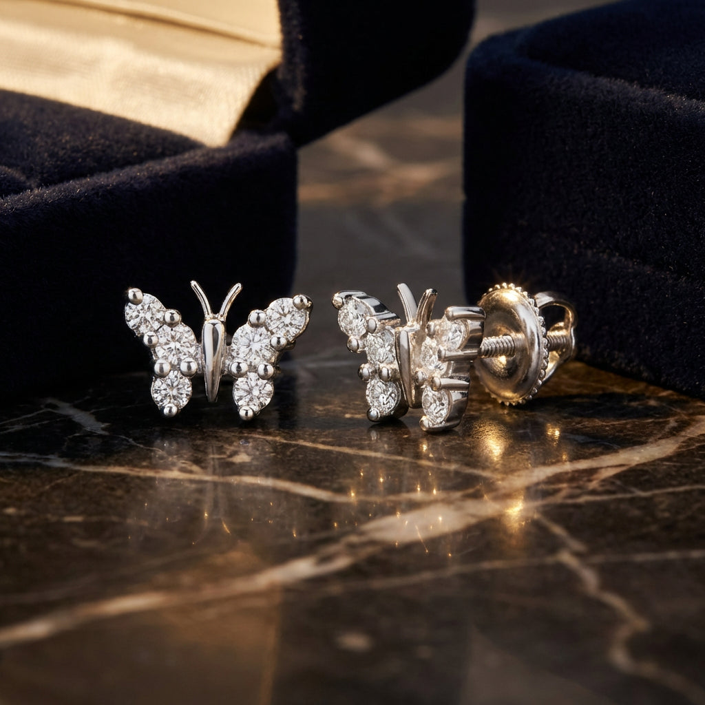 10k White Gold Diamond Butterfly Earrings 1/5 Cttw luxury presentation - GOLDZENN