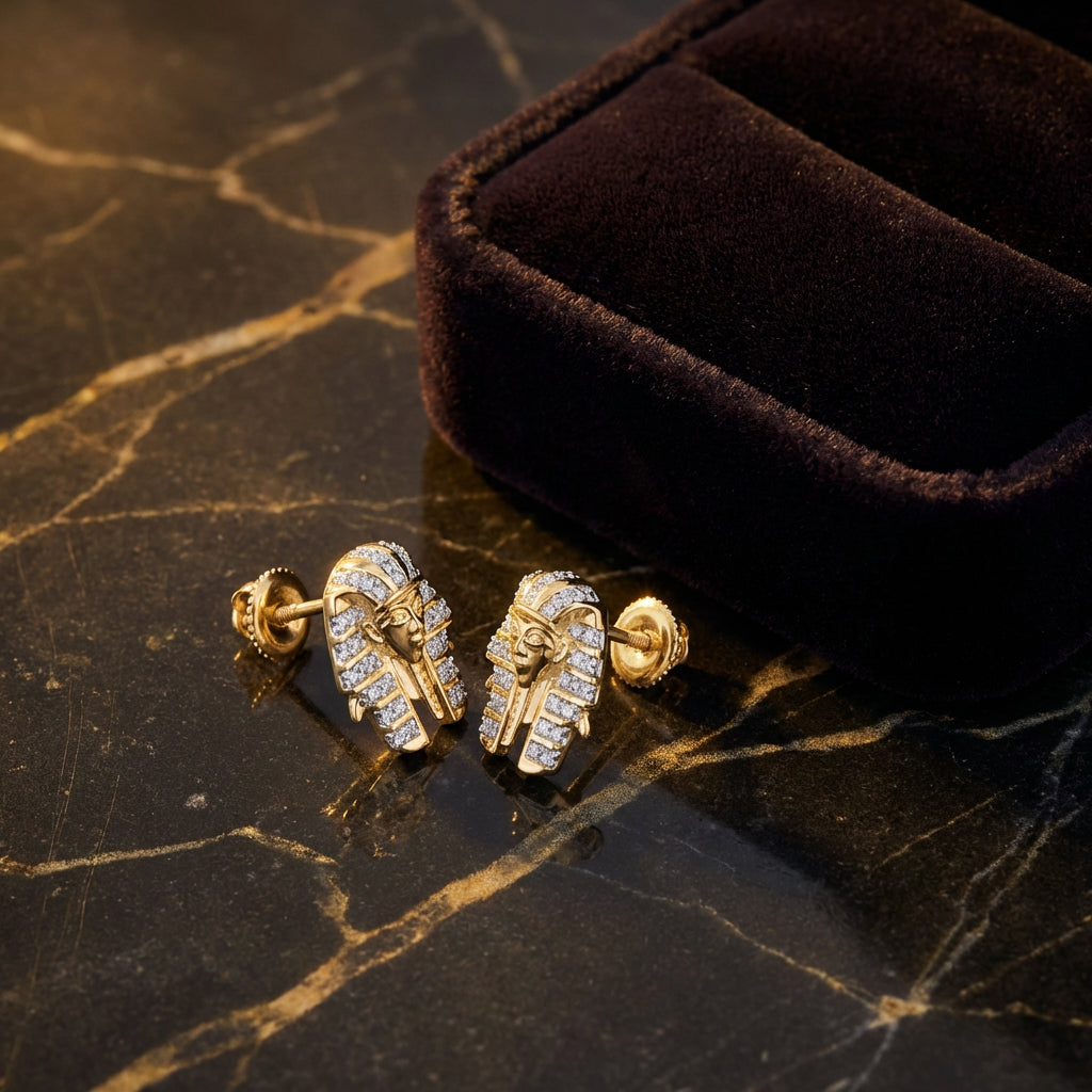 10k Yellow Gold Diamond Pharaoh Cluster Earrings 1/5 CT luxury presentation - GOLDZENN