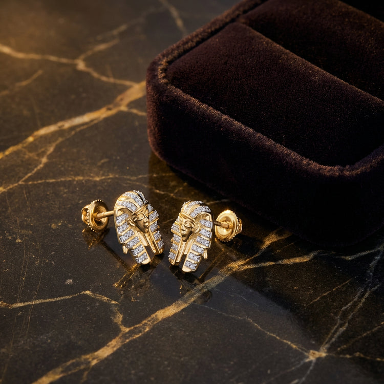 10k Yellow Gold Diamond Pharaoh Cluster Earrings 1/5 CT luxury presentation - GOLDZENN