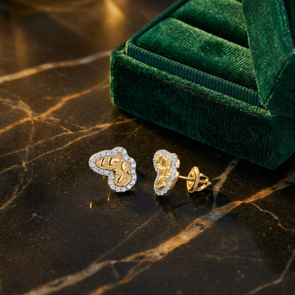 10k Yellow Gold Round Diamond Nugget Earrings 1/10 Cttw luxury presentation - GOLDZENN