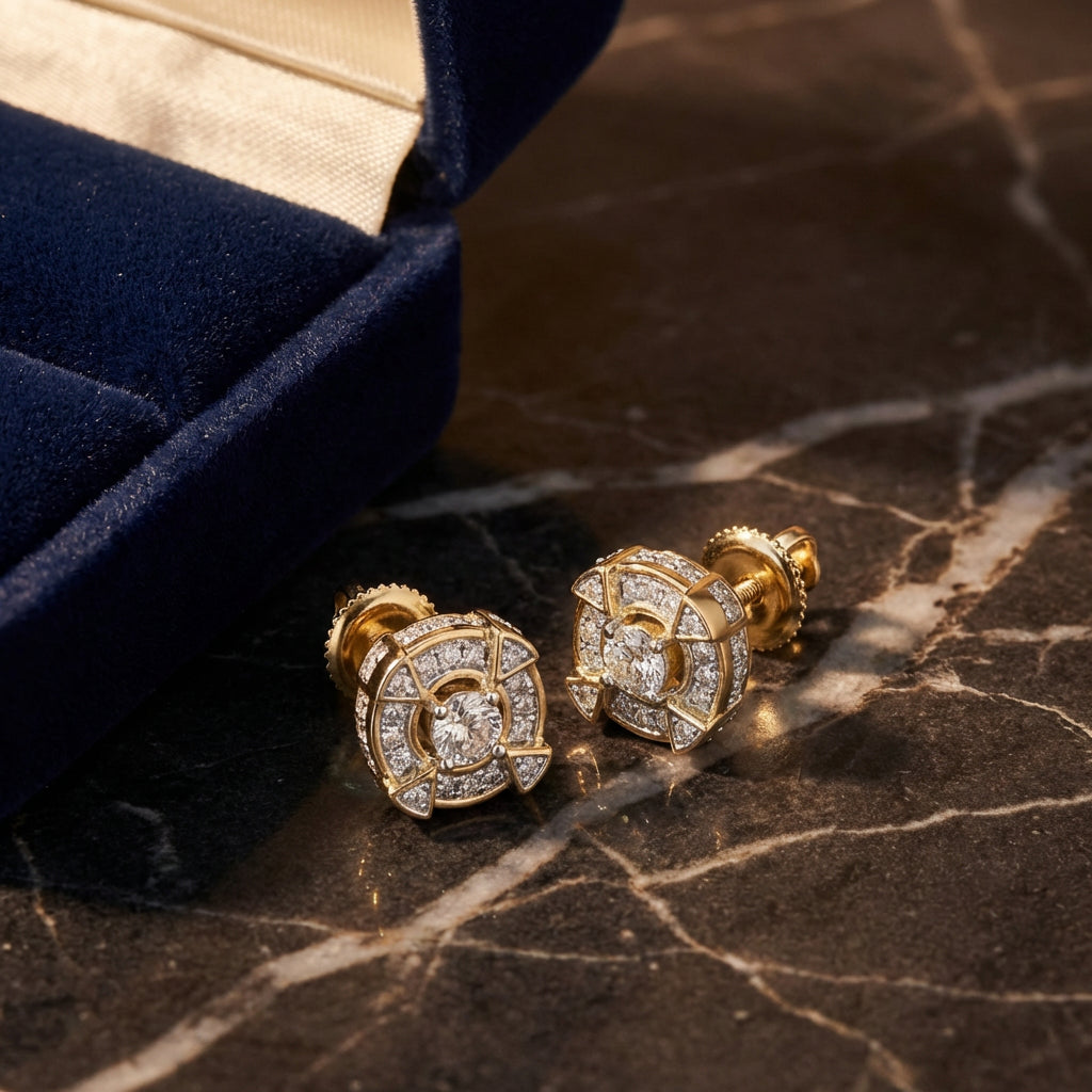 1/4 Ctw Natural Diamond Men’s Earring 10k Gold luxury presentation - GOLDZENN