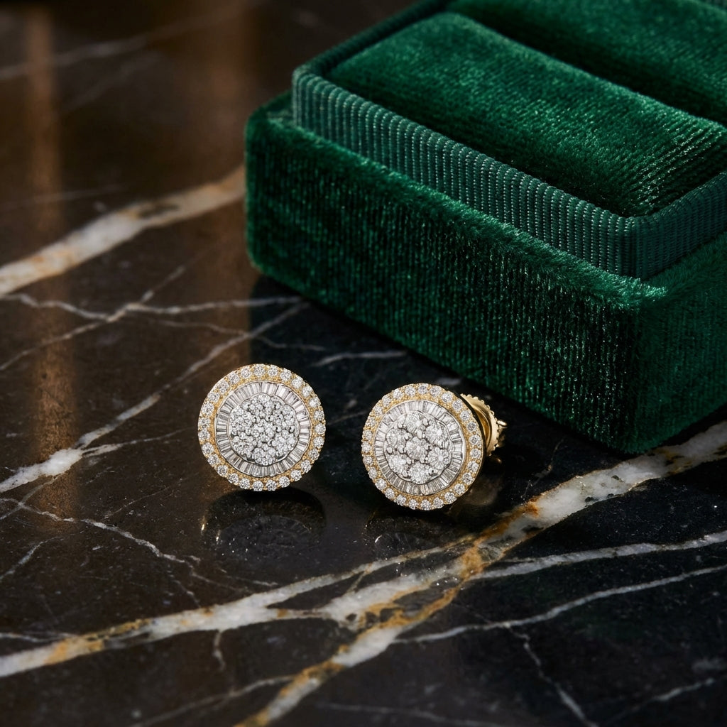 3/8CTW Round Diamond Earrings in 10K Yellow Gold luxury presentation - GOLDZENN