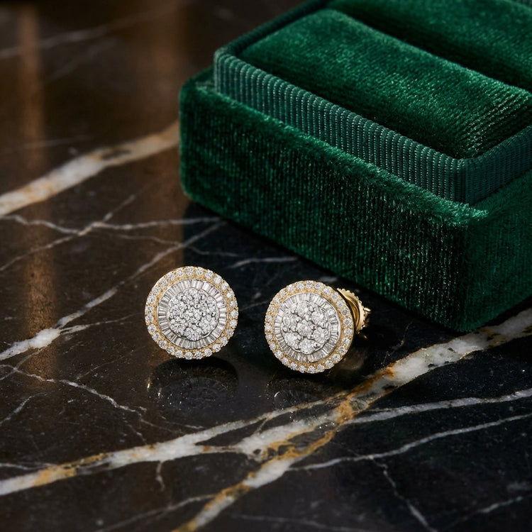 3/8CTW Round Diamond Earrings in 10K Yellow Gold luxury presentation - GOLDZENN