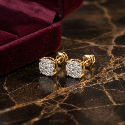 10K Gold Round Diamond Cluster Earrings 3/4 Cttw luxury presentation - GOLDZENN