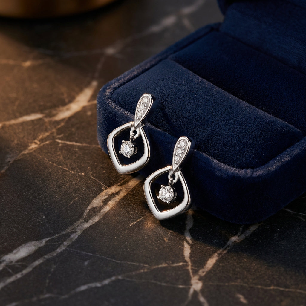 1/10CT Natural Diamond Earrings in Sterling Silver luxury presentation - GOLDZENN