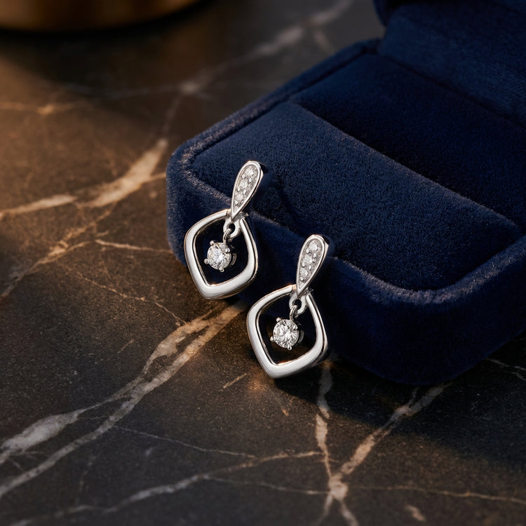 1/10CT Natural Diamond Earrings in Sterling Silver luxury presentation - GOLDZENN