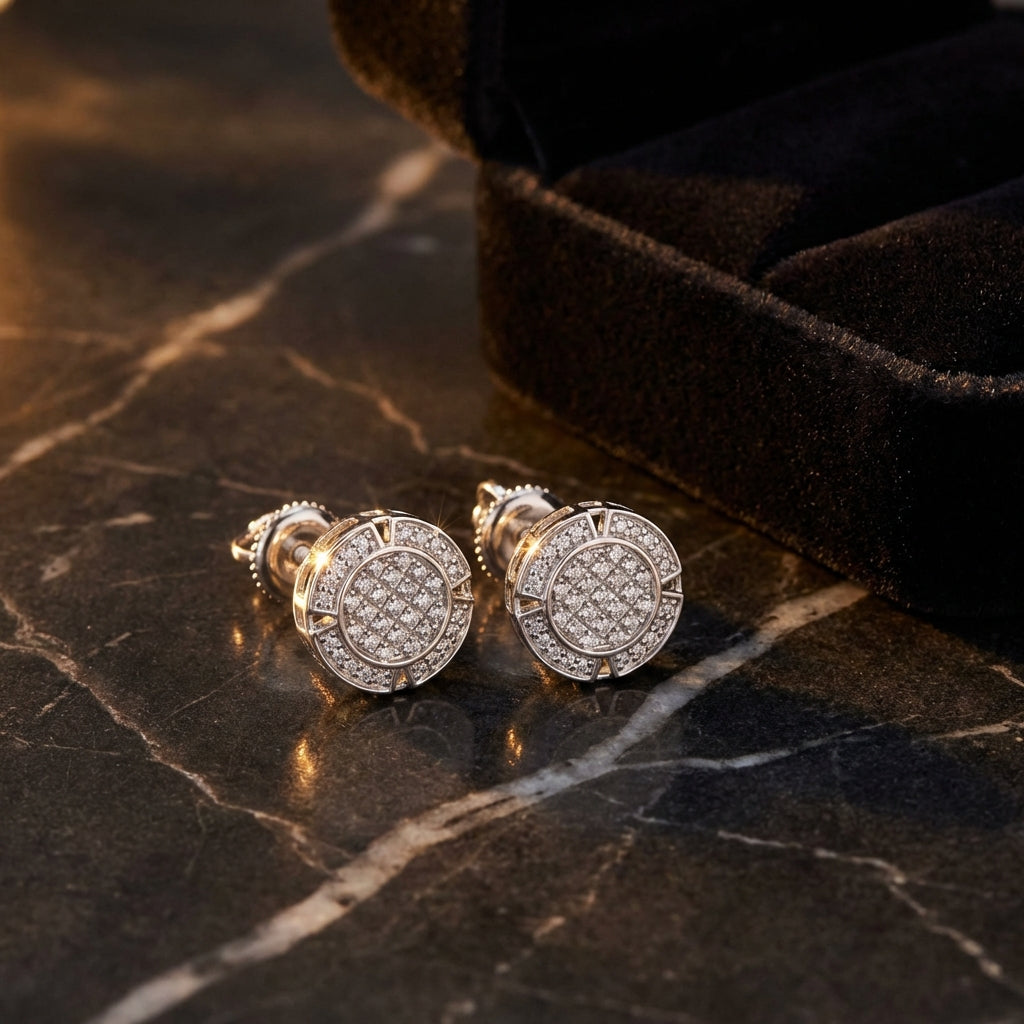 10k White Gold Diamond Circle Earrings 1/5 Cttw luxury presentation - GOLDZENN