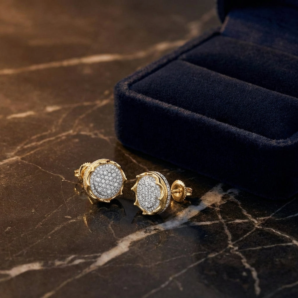 1CTW Natural Diamond P1 Round Men's Earring 10K Gold luxury presentation - GOLDZENN