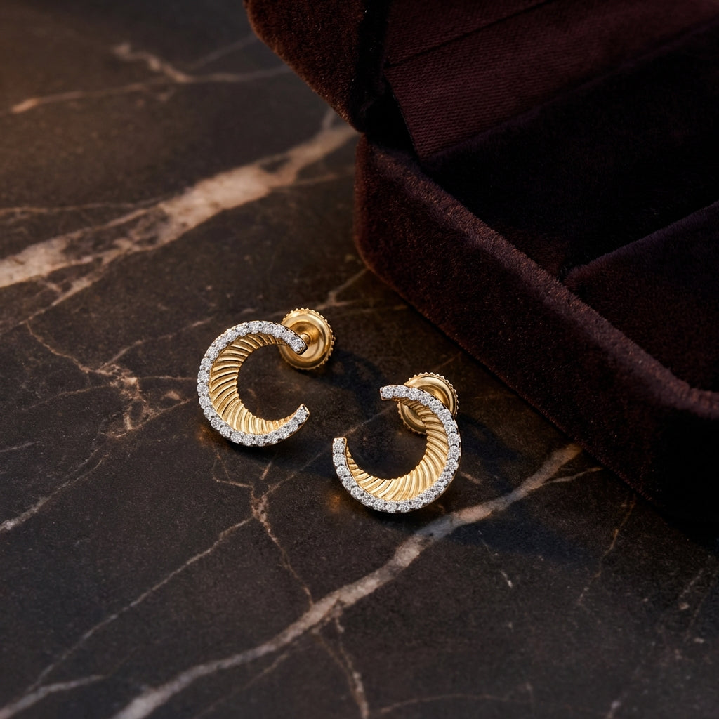 1/5CT Moon Earrings in 10K Yellow Gold luxury presentation - GOLDZENN