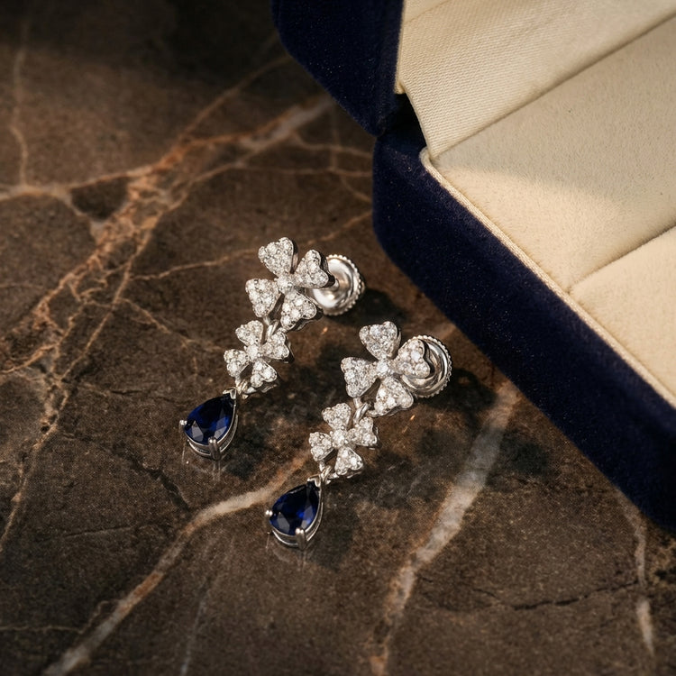 3/8CTW Diamond Flower Earrings 14k White Gold luxury presentation - GOLDZENN