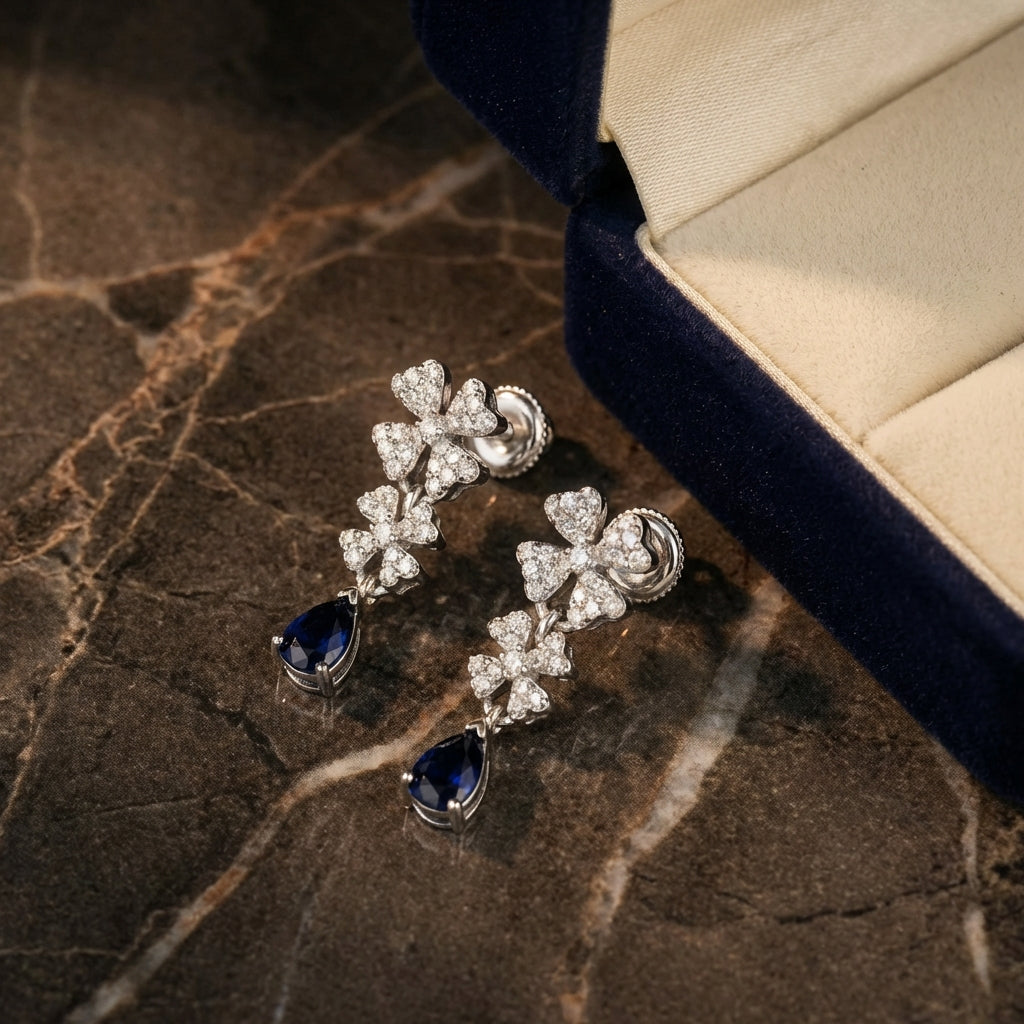 3/8CTW Diamond Flower Earrings 14k White Gold luxury presentation - GOLDZENN