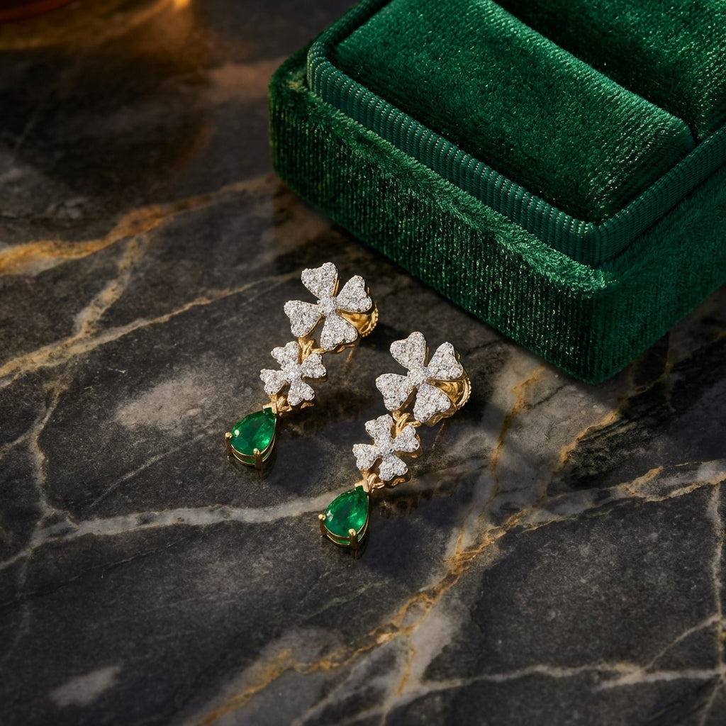 3/8CTW Natural Diamond Flower Earrings 14k Yellow Gold luxury presentation - GOLDZENN