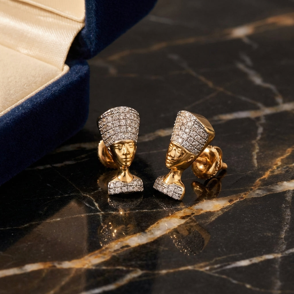 10K Gold 0.35CTW Diamond Nefertiti Earrings luxury presentation - GOLDZENN