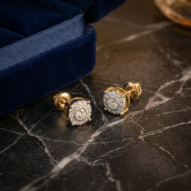 10k Gold Round Diamond Cluster Earrings 1/3 Cttw luxury presentation - GOLDZENN