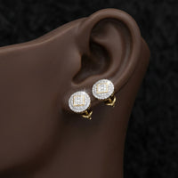 10K Gold Diamond Circle Cluster Earrings 1/2 CTTW displayed on ear - GOLDZENN