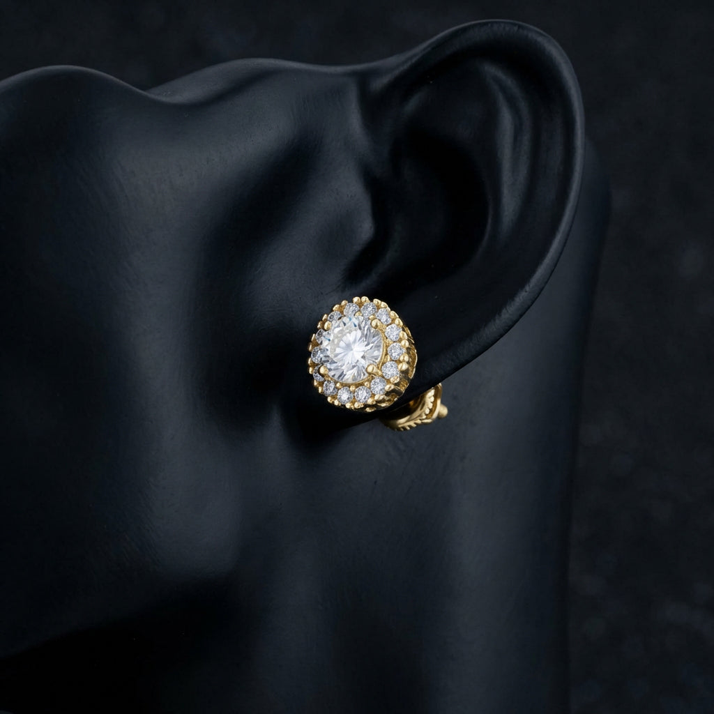 Sterling Silver Moissanite Stud Earrings 1.28ct displayed on ear - GOLDZENN