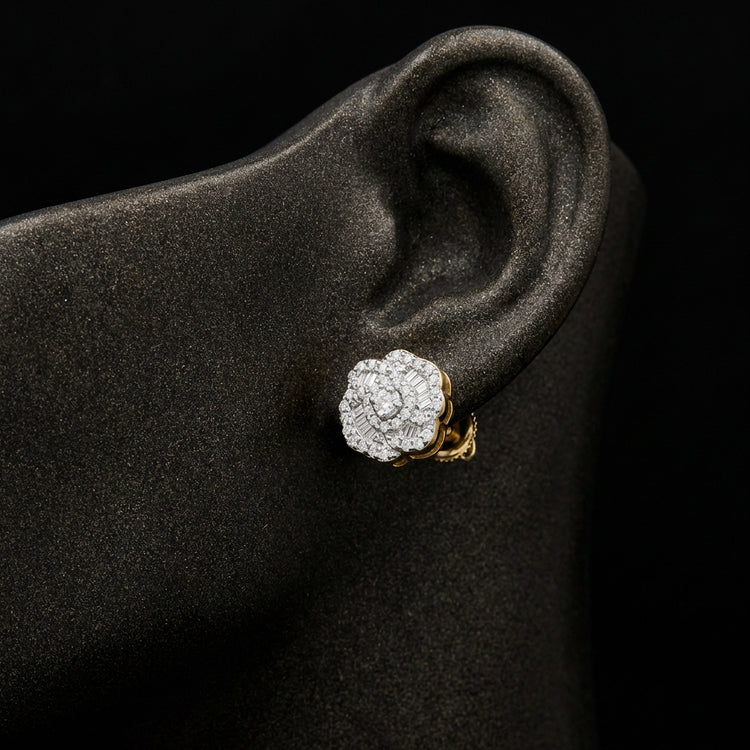 10k Yellow Gold Diamond Fashion Earrings 3/8 Cttw displayed on ear - GOLDZENN